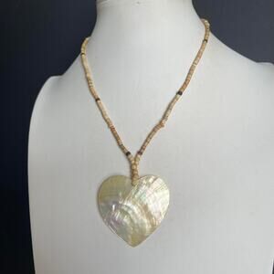 natural neutral heart pendant necklace mother of pearl costume jewelry